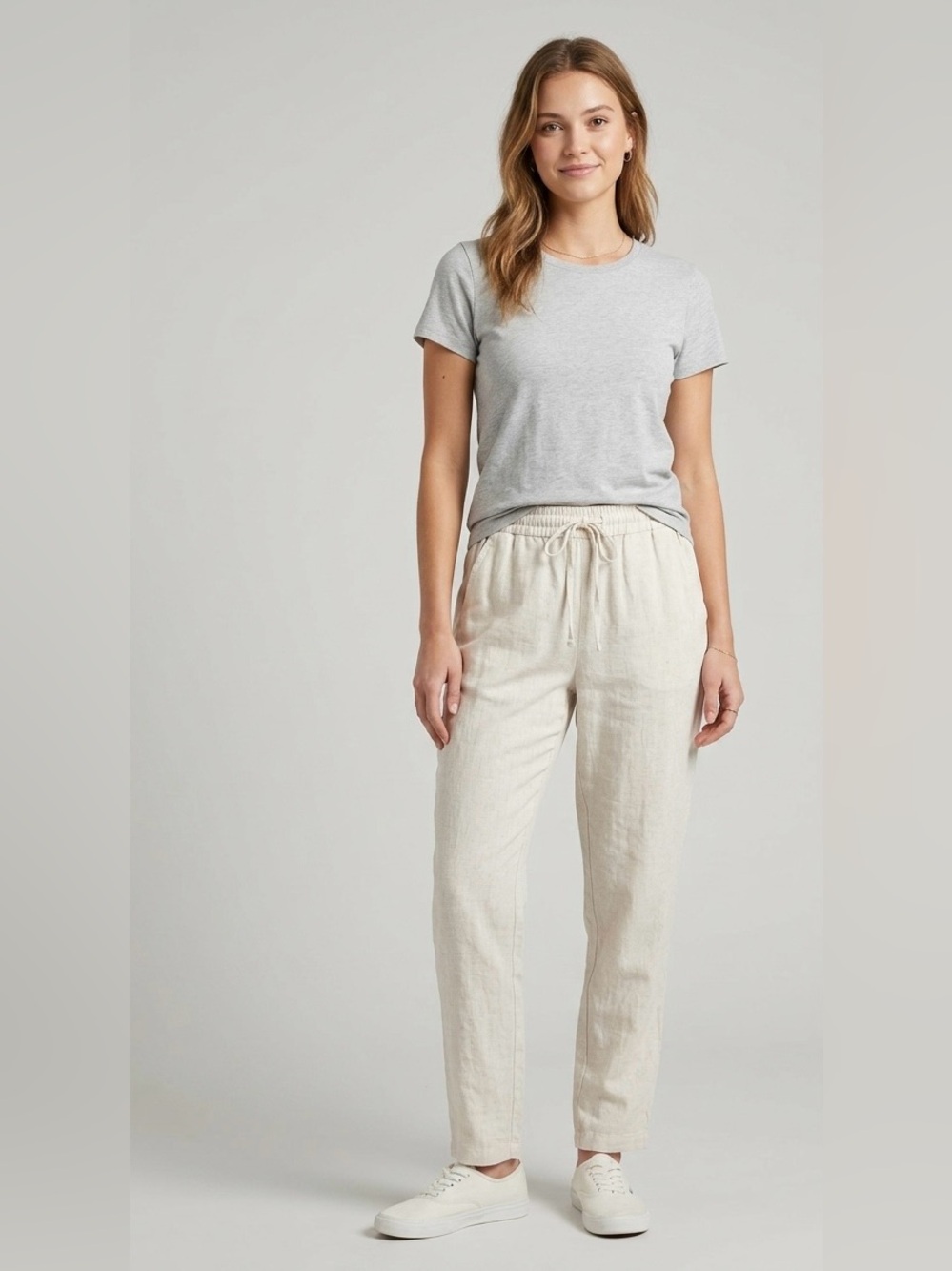 NOVU Oatmeal / cream Trousers – Relaxed Straight Leg‎ Drawstring Pants